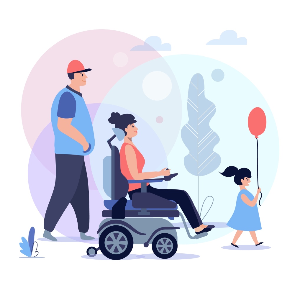 Woman in a wheelchair with family vector